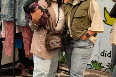 Two people at a clothes swap