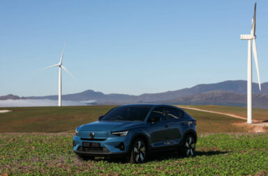 Volvo C40 Recharge all electric vehicle, Klipheuwel Wind Farm, South Africa
